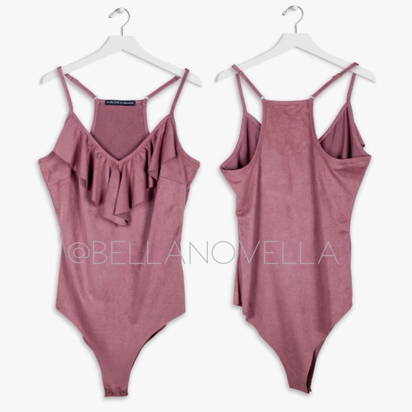 HARLOW & GRAHAM Faux Suede Bodysuit Dusty Rose - Picture 3 of 11